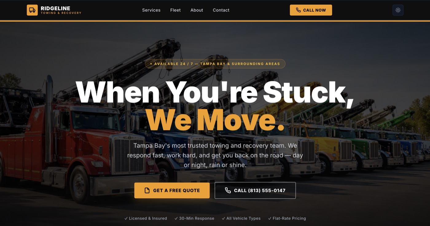 Ridgeline Towing & Recovery website screenshot